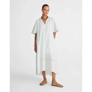 Madewell White Perla Short Sleeve Split Neck Midi Shirt Dress M NWT